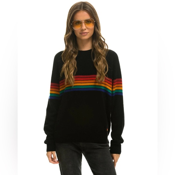 Aviator Nation Rainbow Stripe 6 Heather Gray Crewneck Sweatshirt Unisex Small - Picture 3 of 7
